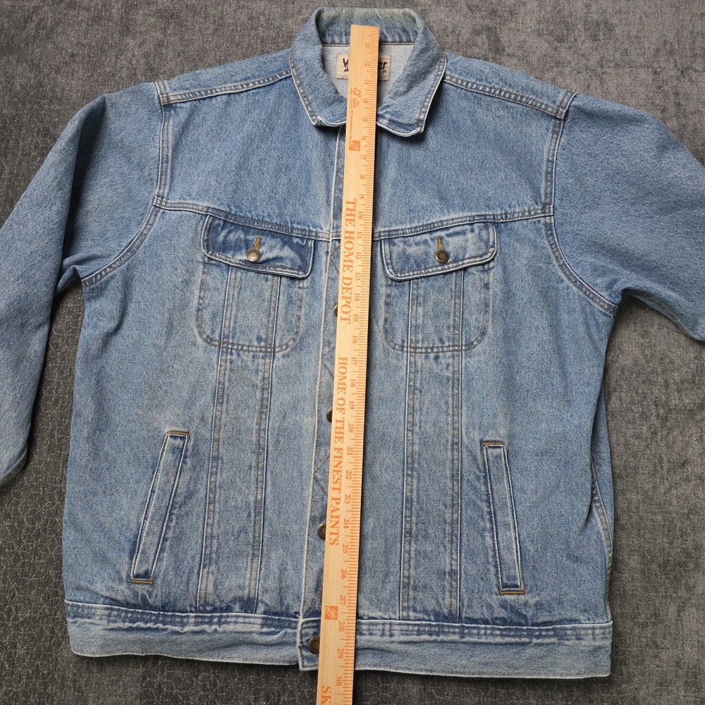 Vtg Wrangler Rugged Wear Trucker Jacket Mens XLT XL Tall Denim Pockets Biker Y2K - Picture 4 of 10